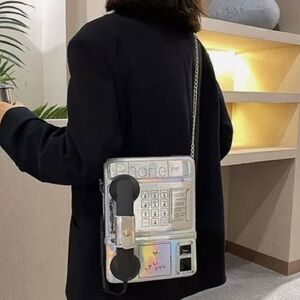Pay Phone Crossbody Silver  Purse Handbag Novelty- New